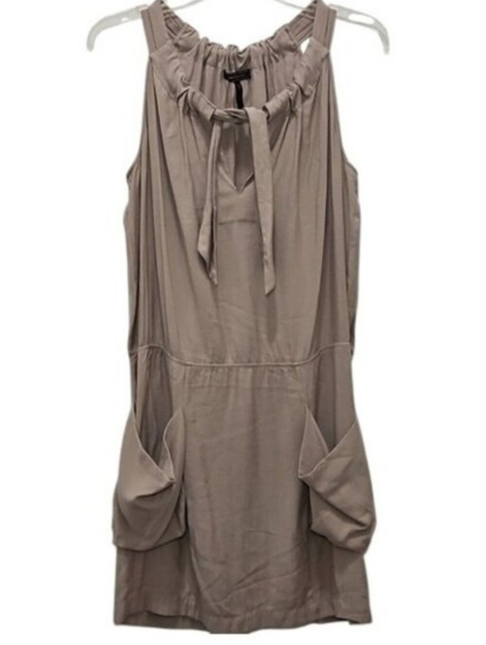 BCBGMaxAzria Lacy Neutral Dress Small Lagenlook Safari Casual Travel Vacation